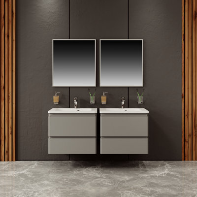 Ensemble de meuble-lavabo mural simple 23,4 po avec plateau en céramique et miroir Kaelynne