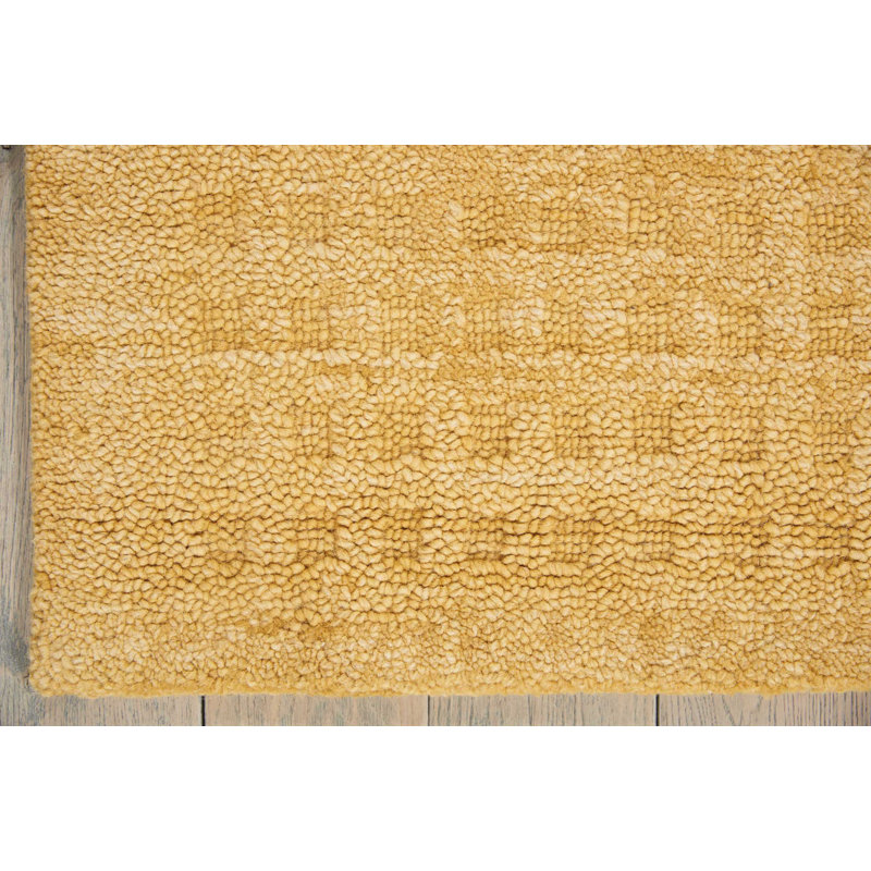 Tapis jaune en laine tissé à la main Begoa, Rectangle 6 pi 6 po x 9 pi 6 po