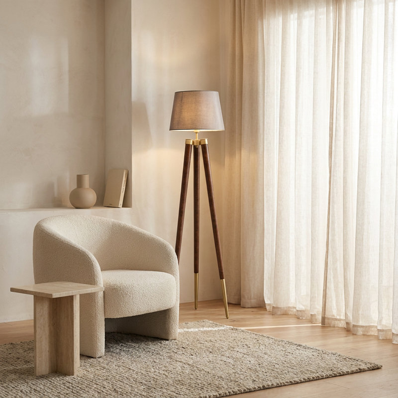 Cascade Grey / Walnut Drum Shade Floor Lamp