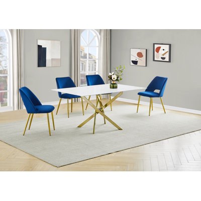 Ensemble de salle à manger en verre avec revêtement en marbre et chaises d'appoint rembourrées