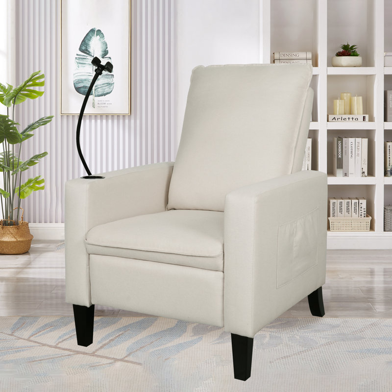 Sraar 29" Wide Manual Recliner Home Theater Recliner Chair with Cup Holder and Side Pockets, Beige