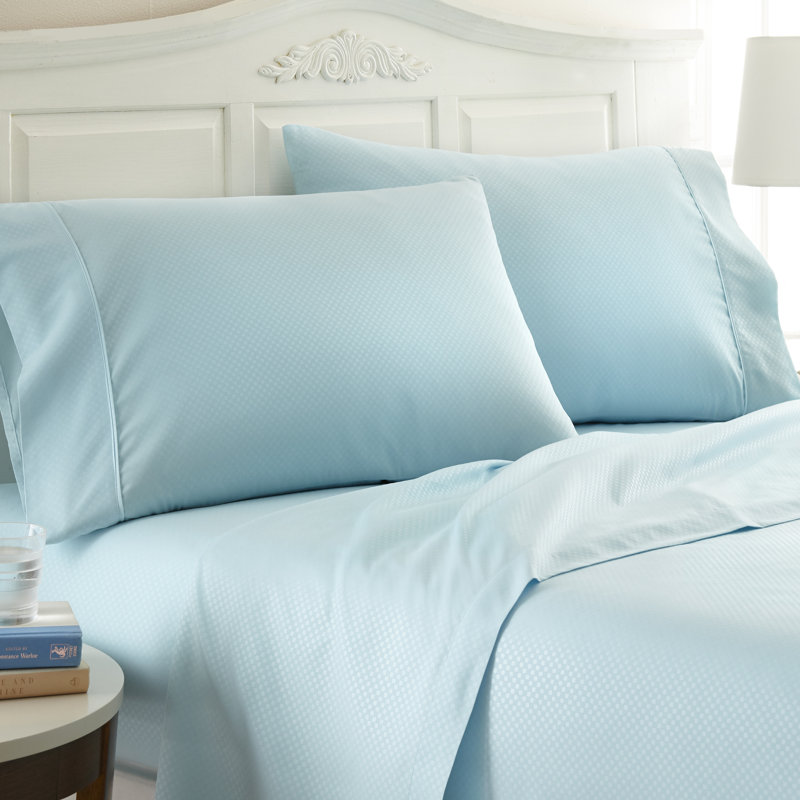 Becky Cameron Checkered Embossed Bed Sheet Set, Aqua, Cal.King Sheet Set+1Fitted Sheet+2Pillowcase
