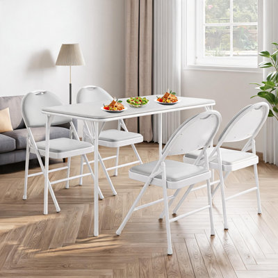 Table pliante rectangulaire de 120 cm (4 pieds) résistante et portable, avec surface en cuir PU, pieds antidérapants, résistante aux rayures et aux marques, cadre métallique pliable, facile à ranger, aucun assemblage requis, gris de camping