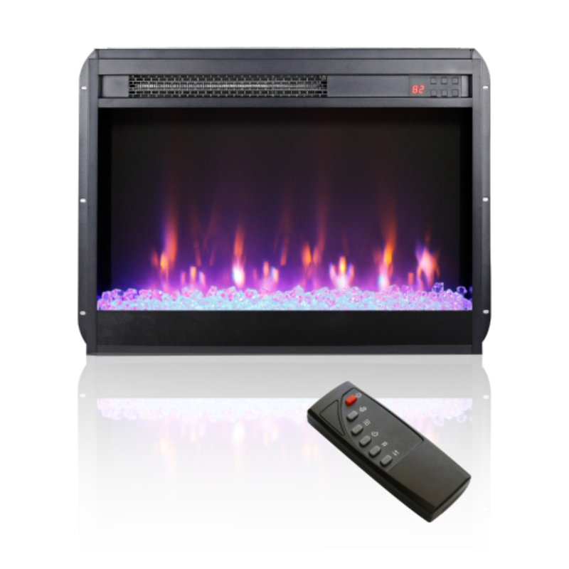 23" Ultra Thin Electric Fireplace Heater Insert With Sidelight – Remote Control, Timer, Overheating Protection, Crystal & Realistic Flame