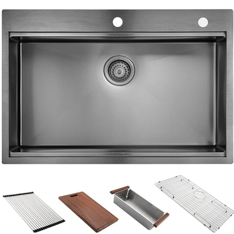 Évier en acier inoxydable de 30 po x 22 po - noir, calibre 16, pratique en acier noir, pratique
