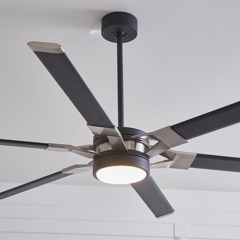 LED Downrod Ceiling Fan, Midnight Black/Brushed Steel with Black Blades, 62 inches