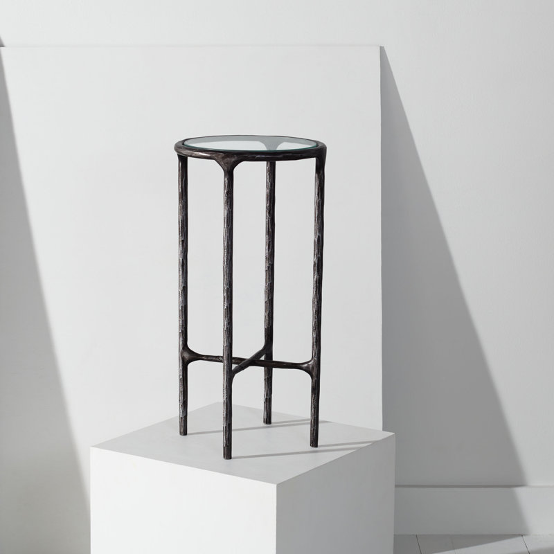 Table de bout Evelynn, Plateau en verre / base noire