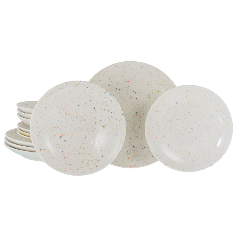 Confetti Piece Stoneware Dinnerware Set - Service for 4, Cream coloured
