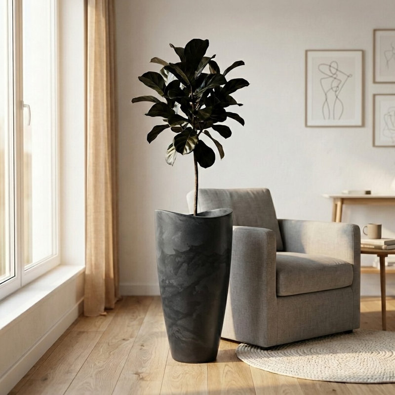 Pot à fleurs rond Vinisha ECOBO EcoFriendly, H 31,5 po x l 15,7 po x P 15,7 po, Gris foncé