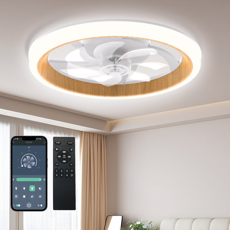 20" Modern Low Profile Ceiling Fan with Light & Remote, 6-Speed DC Motor, 3 CCT Dimmable LED