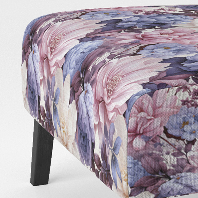 Blue And Purple Blooming Chrysanthemum Flowers - Velvet Upholstered Farmhouse Slipper Chair, Rustic Floral Accent Chair