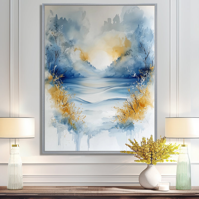 Gianmarco Parallel Coastal Divide Horizon Landscape II - Décoration murale moderne, Argent argent, H 20 po x l 12 po