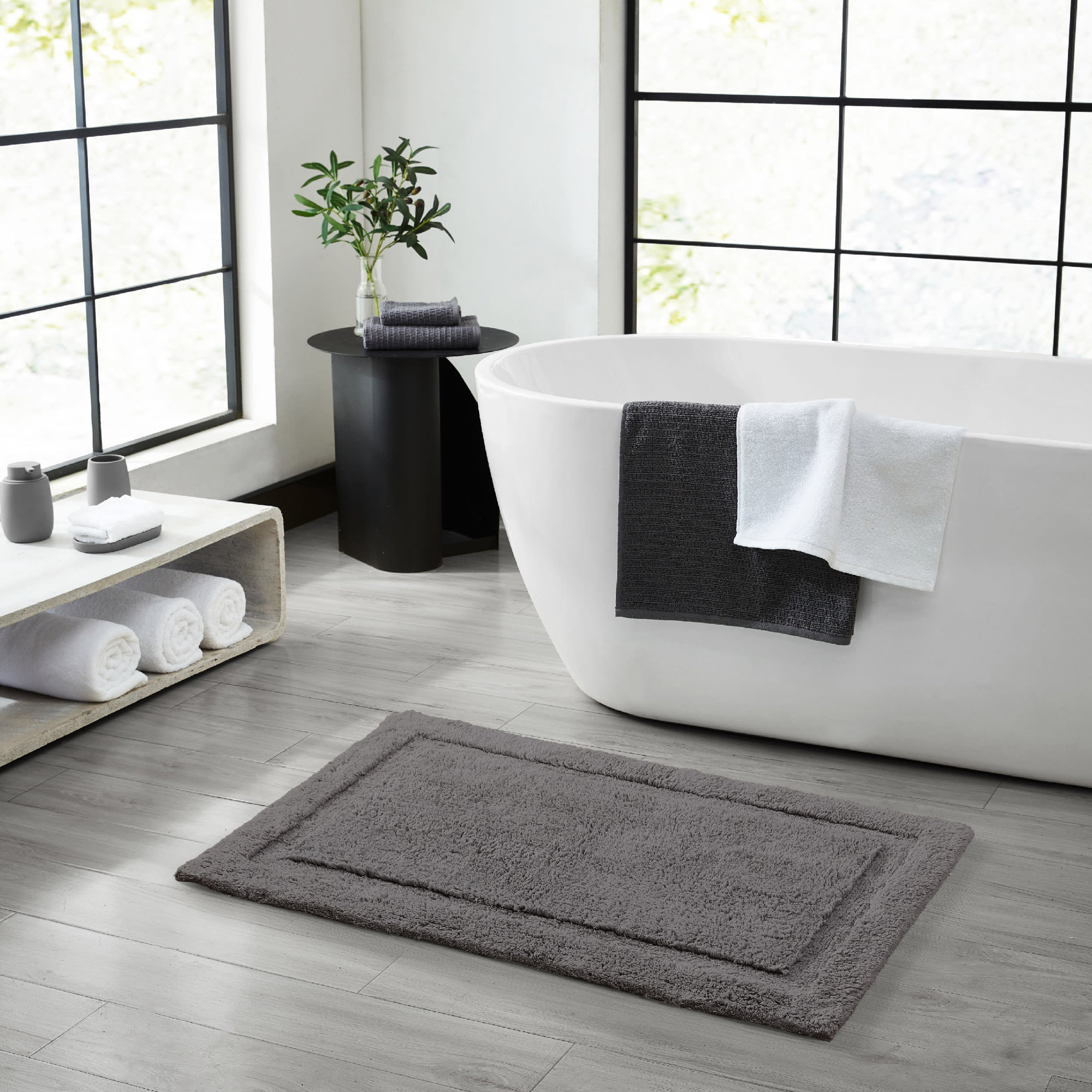 Rane Plush Cotton Bath Mat, Charcoal, 20"W x 32"L