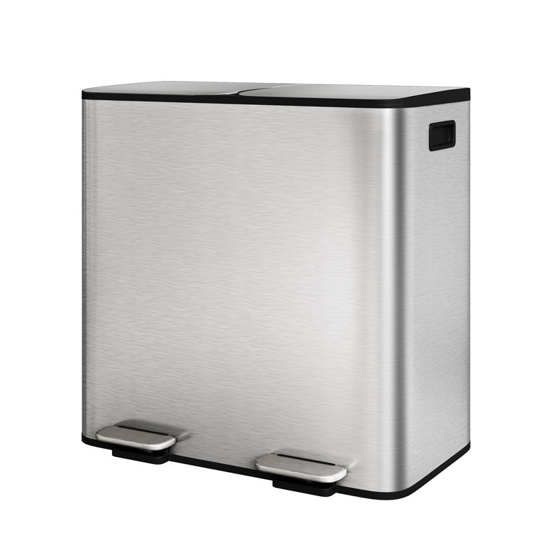 Trash Can 2 x 40 L Garbage Can for Kitchen Dual Compartment Recycling Kitchen Step Trash Bin Stainless Steel Trash and Recycle Bin Combo with SoftClose Silver