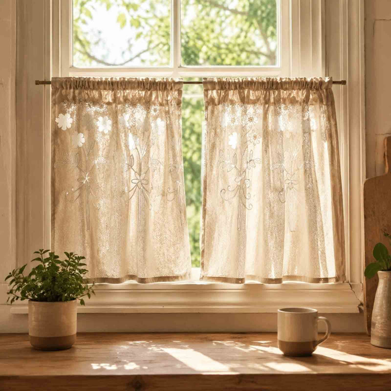 Petits rideaux Fenêtres courtes Rideaux décoratifs de style court Chambre à coucher avec demi-rideaux brodés pour rideaux de porte de petite taille bloquant la lumière