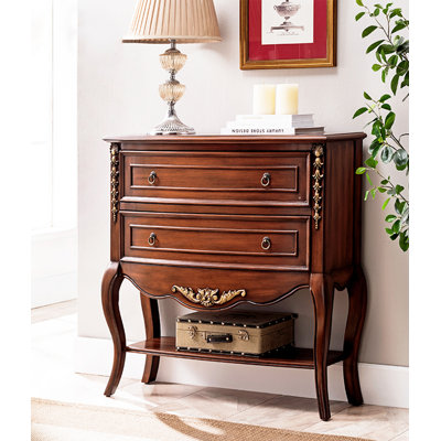 Vintage Dark Wood Console Table with Gold Floral Carvings