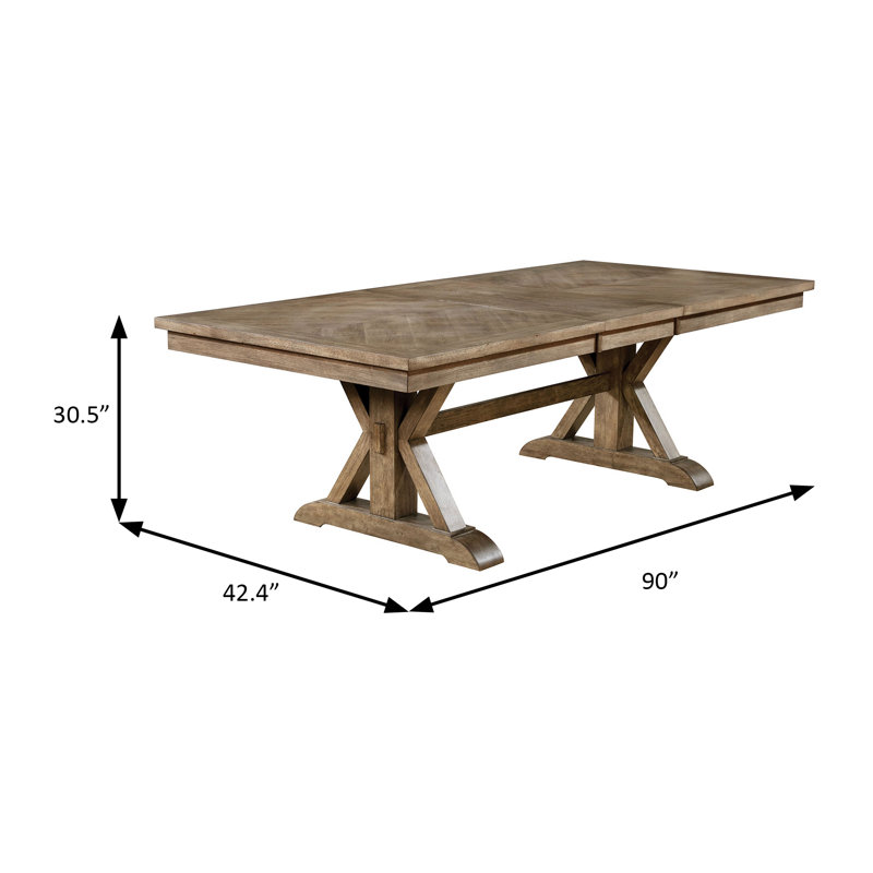 90" W Rustic Dining Table, Light Oak/Beige