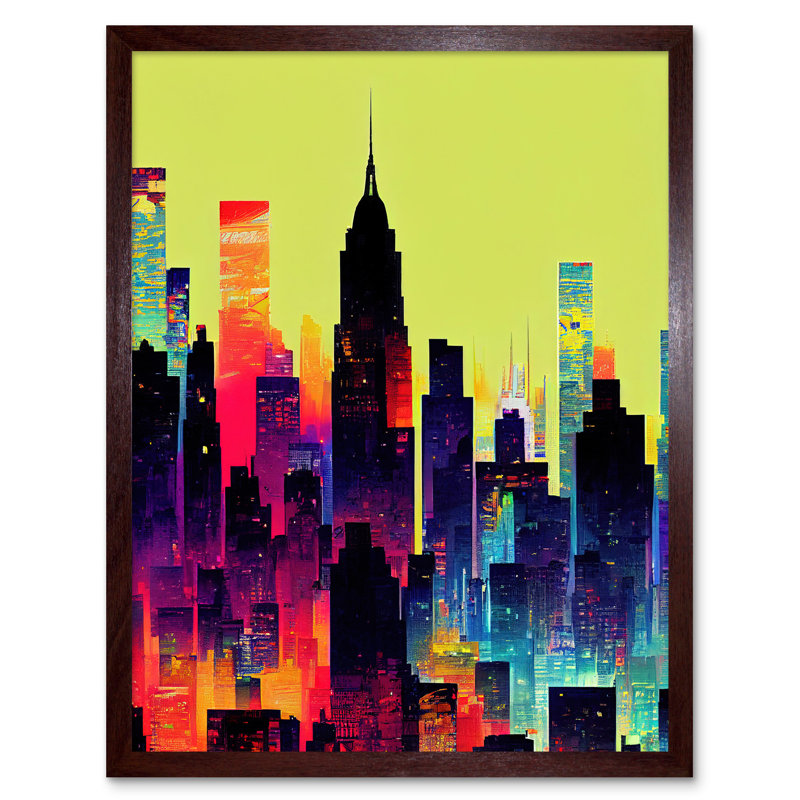 New York Graphic Design Skyscraper Cityscape - Print, Brown Framed Unframed, 43cm H x 33cm W x 2cm D