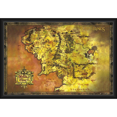 ACHETER DE L'ART POUR MOINS Sous licence officielle du seigneur des anneaux - Carte - affiche d'art encadrée - 24 x 36 po - Cadre en bois d'ingénierie robuste avec verre plexi - prêt à être accroché