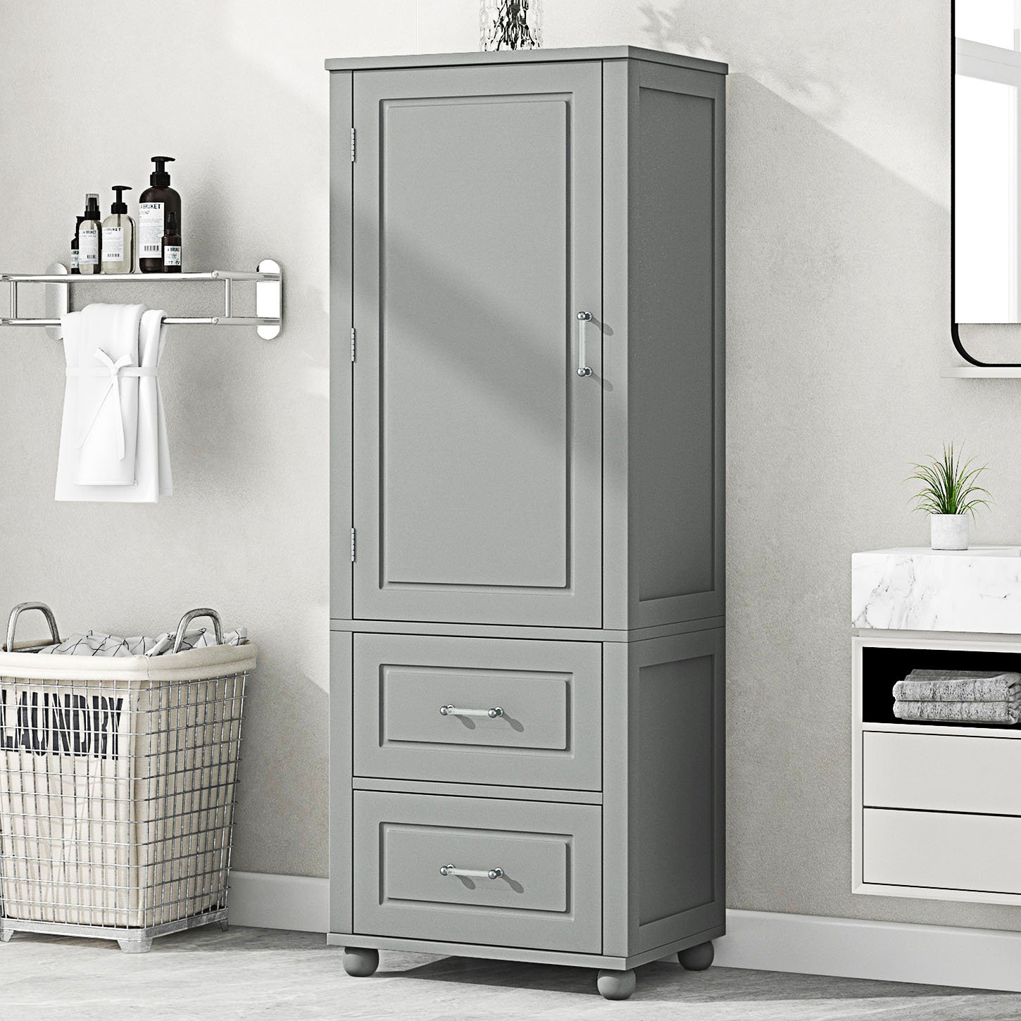 Latitude Run® Tall Bathroom Storage Cabinet, Freestanding Storage ...