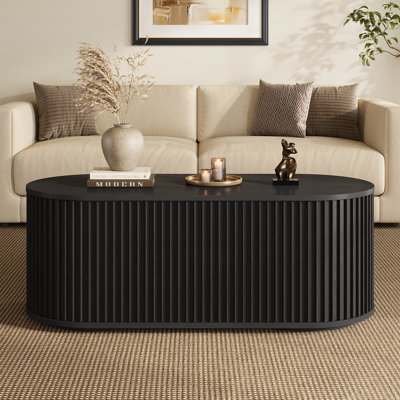 Table basse 47,2 "à porte coulissante Tambour, personnalisable à différents designs avec rangement pour le salon
