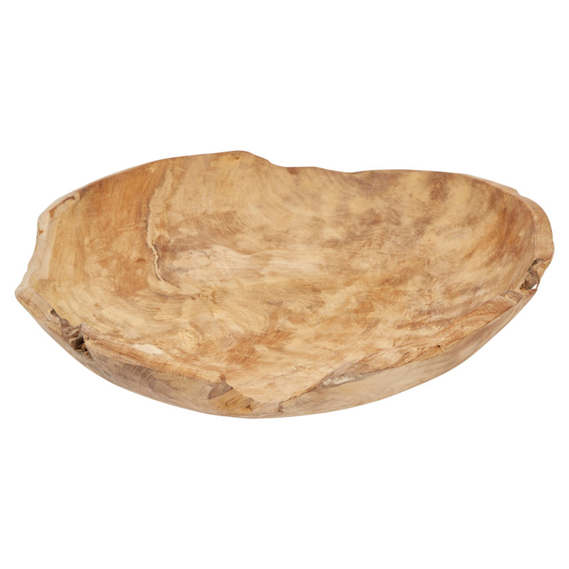 Classic Teak Wood Round Serving Bowl for Salad, Fruit, 9.75"W x 4"H
