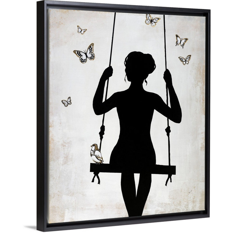 « summer swing », peinture sur toile, Cadre flottant noir, H 21,7 po x l 17,7 po x P 1,75 po