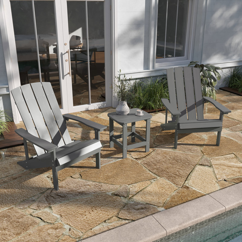 Chaises Adirondack en résine de polyester toutes saisons avec table d'appoint, gris