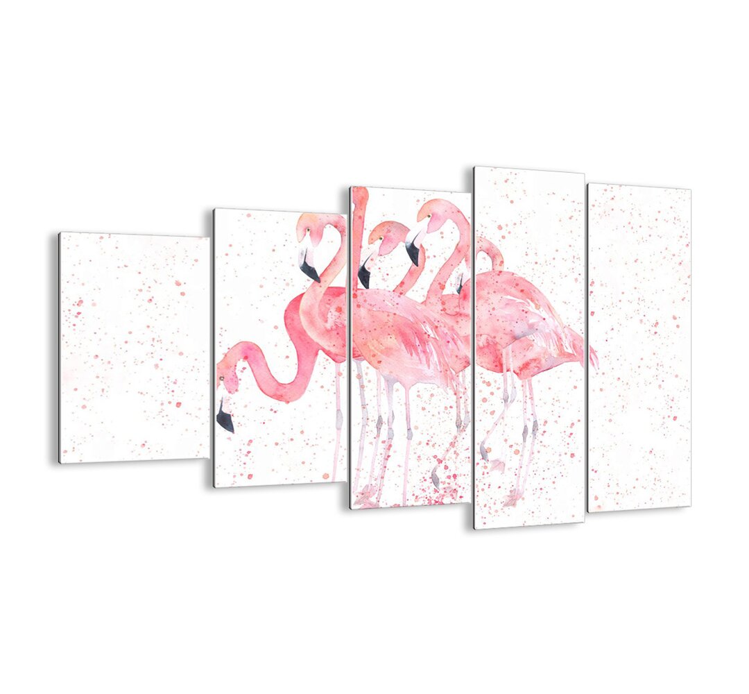 5-tlg. Glasbilder-Set Pinke Flamingos