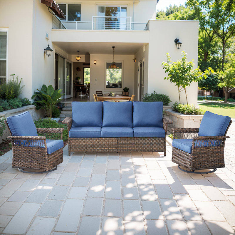 Anferney Wicker 5 - Person Patio Conversation Set with Cushions, Blue