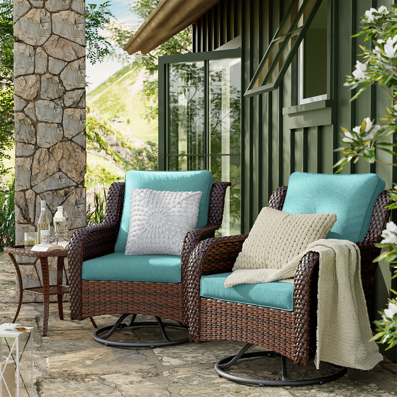 Samya 2 - Person Oversized Swivel Rocker Outdoor Seating Group with Cushions, Light Blue