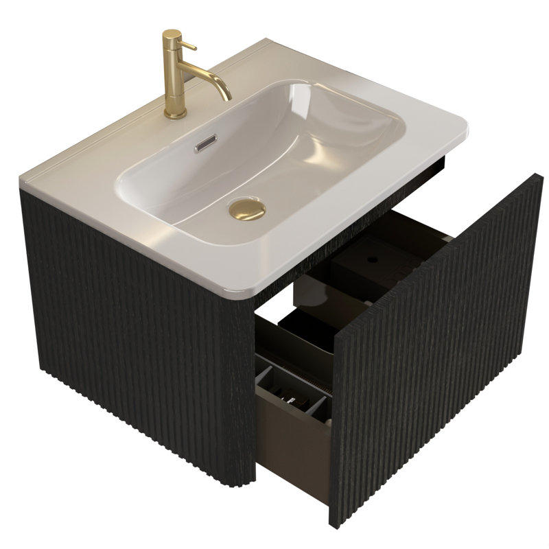 Meuble-lavabo rayé avec lavabo en céramique blanc, meuble-lavabo mural flottant pour salle de bain moderne, pré-assemblé