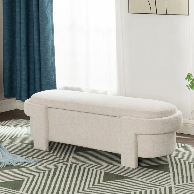 Grand banc de rangement avec repose-pieds polyvalent: spacieux, Beige