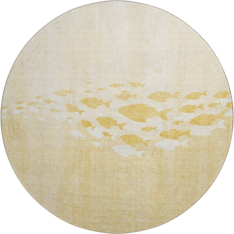 Premium Machine Washable Cerrito Gold Rug, Round 8'