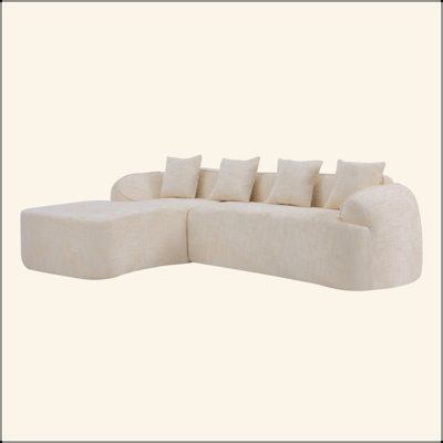 Canapé en L en forme de L - Éponge très élastique, accoudoirs courbés et 4 coussins décoratifs, polyvalent pour tout salon