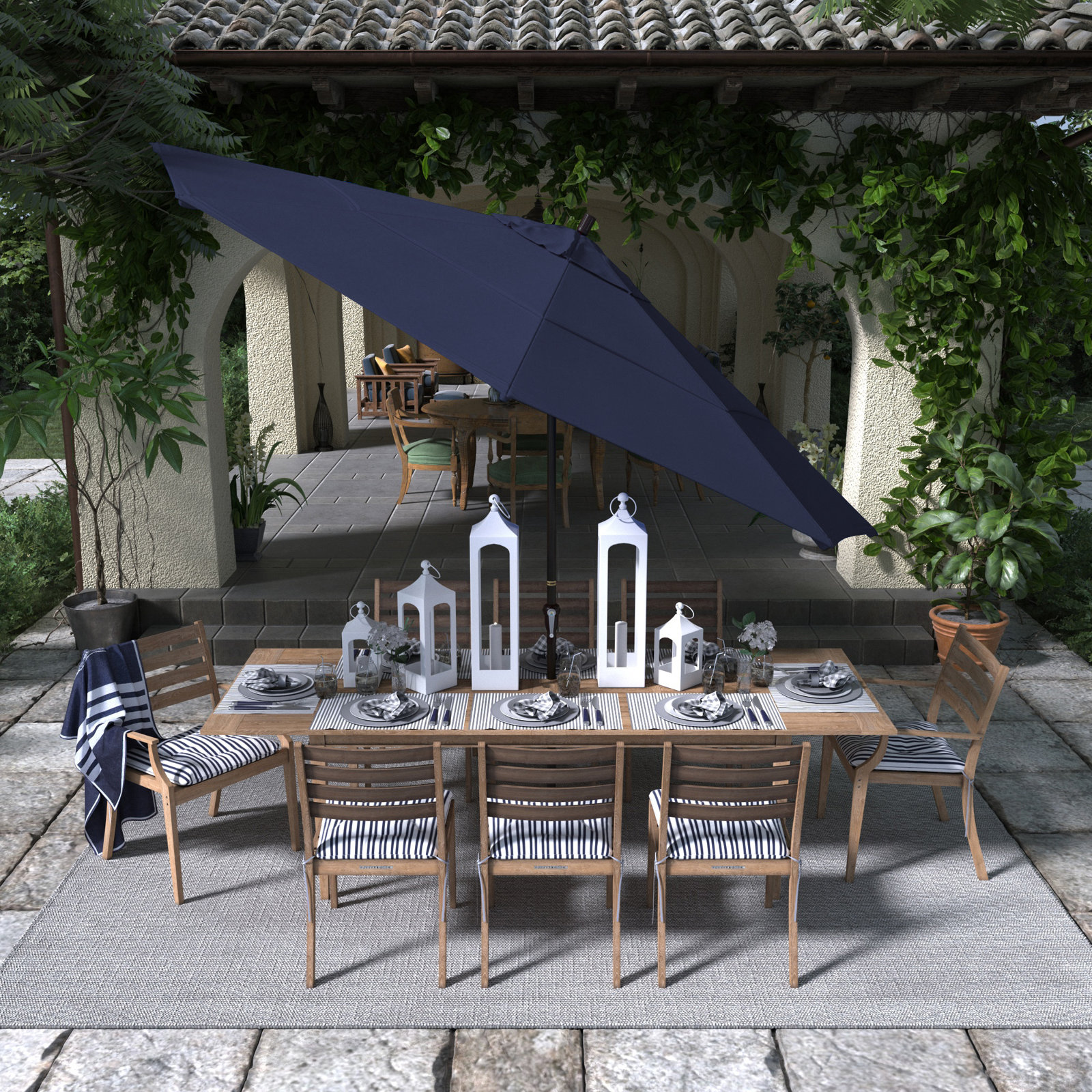 132'' Outdoor Umbrella, Navy Blue- Olefin