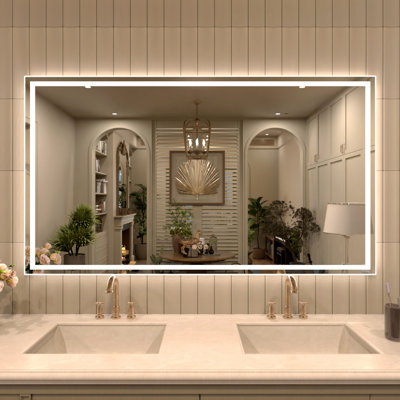 Ridlee 60 In. W X 36 In. H LED Light Anti-Fog Frameless Bathroom / Vanity Mirror