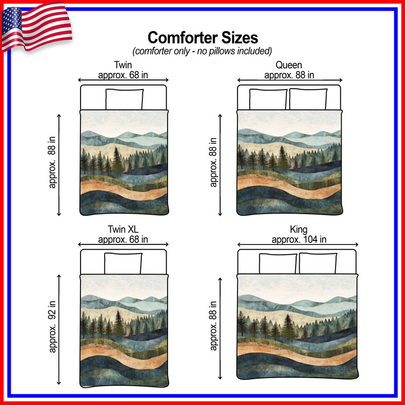 Layered Mountain Landscape Comforter, Twin Extra Long