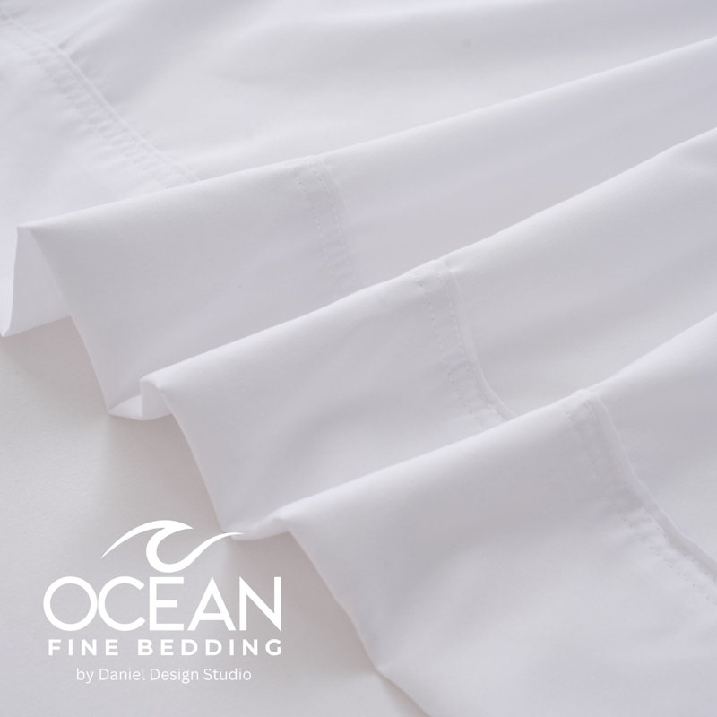 OCEAN FINE BEDDING Microfiber Flatweave Sheet Set, Queen Sheet Set with 2 Pillowcases, White