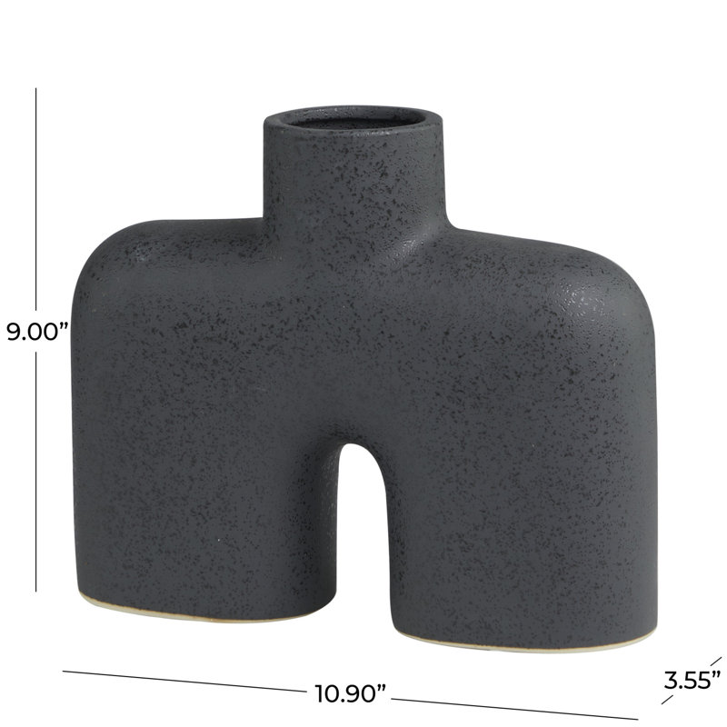 Vase de table en grès Sharee, Noir, H 9 po x l 10,9 po x P 3,55 po