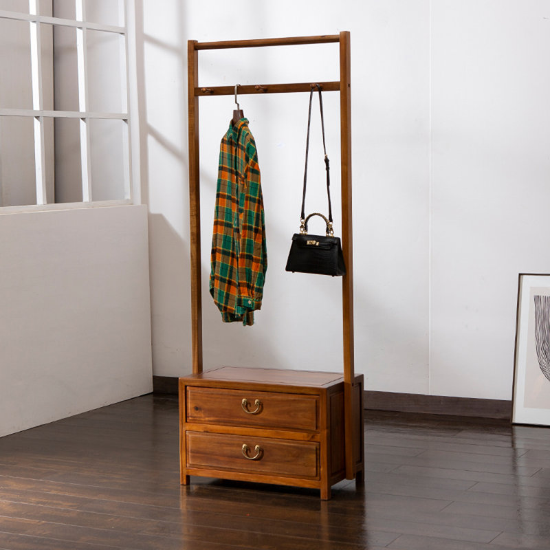 Élégante garde-robe en noyer avec tiroirs doubles, Brun jaunâtre