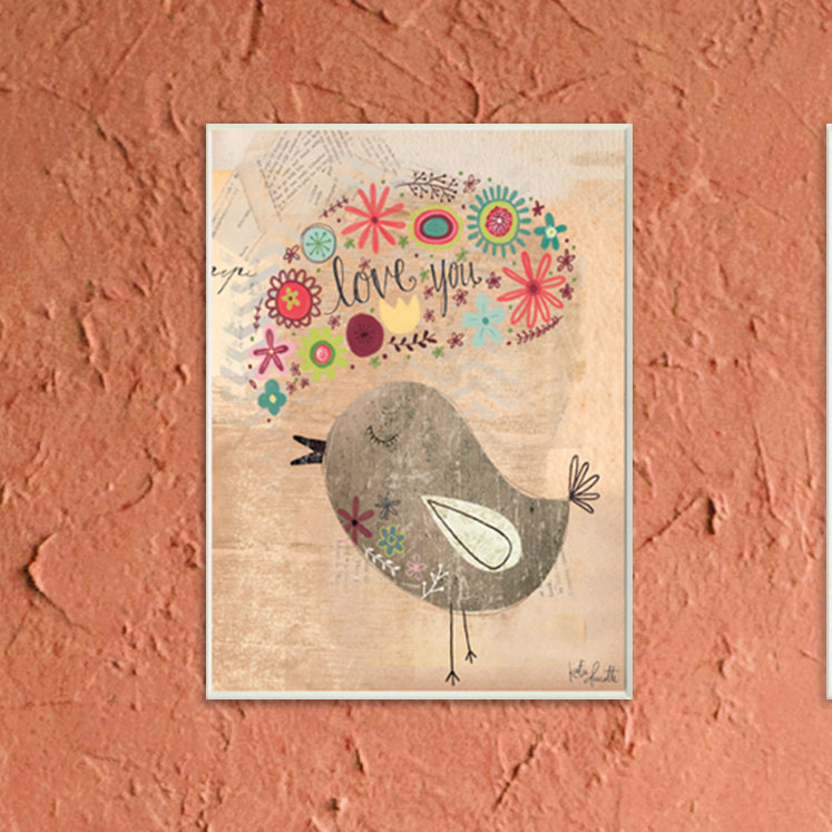 « love you little oiseau », reproduction d’impression, H 15 po x l 10 po, Plaque