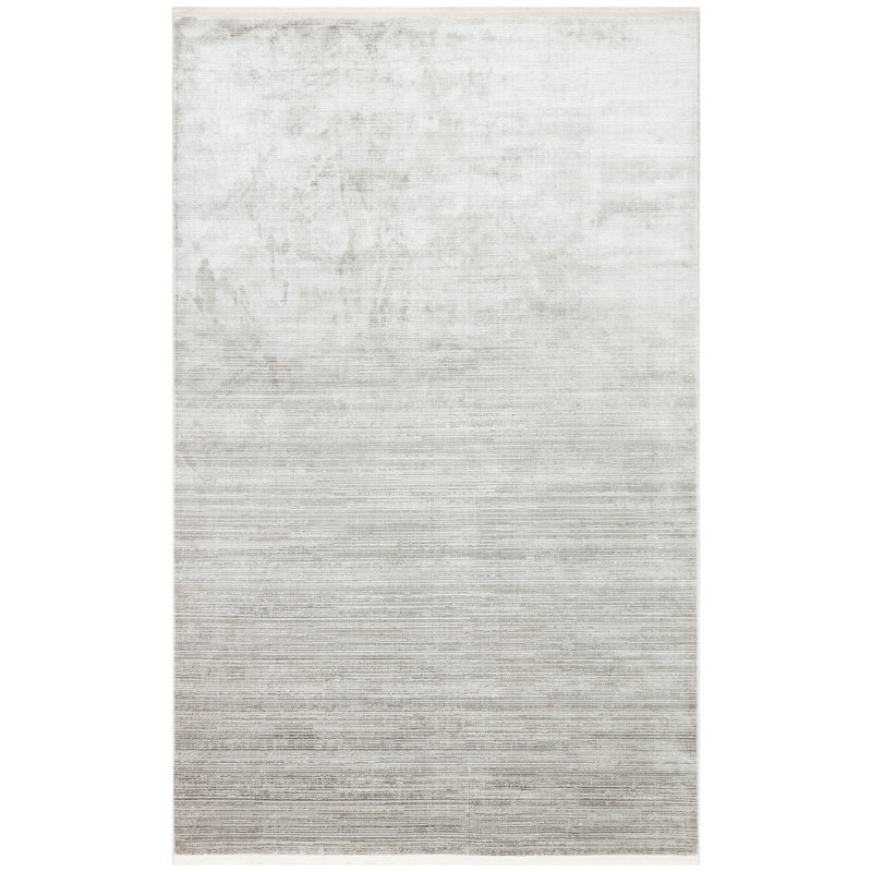 Tapis gris / blanc en polyester tissé à la machine Ulmer, Rectangle 3 pi 11 po x 5 pi 11 po