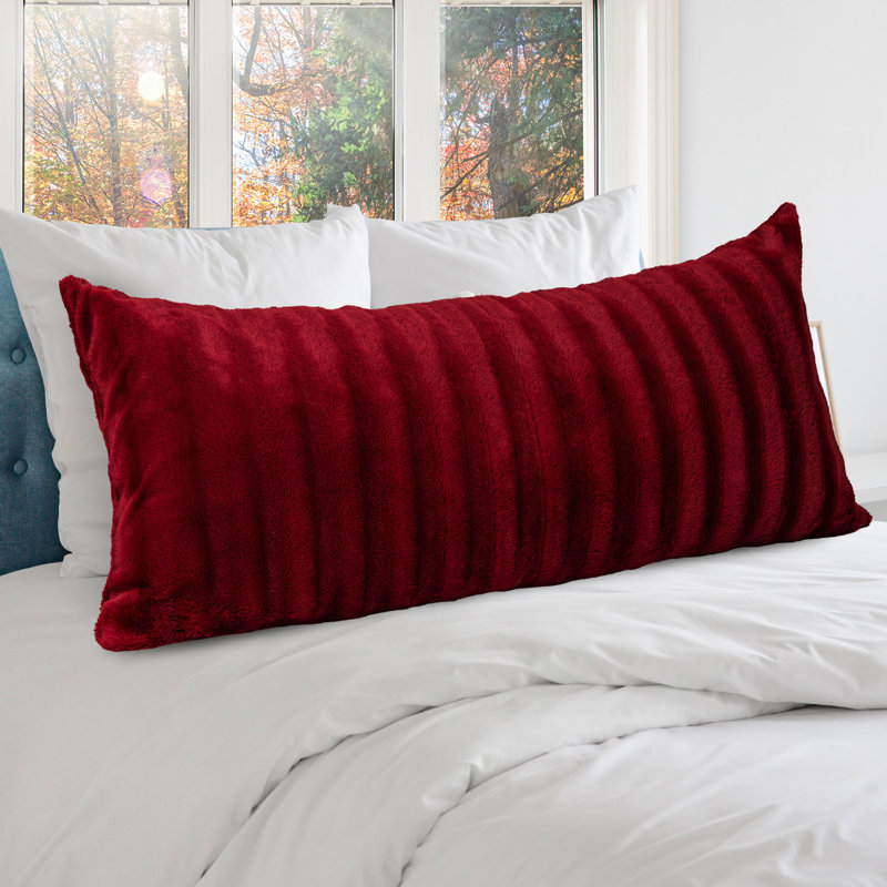  Rectangular Faux Fur Pillow Cover & Insert, Maroon