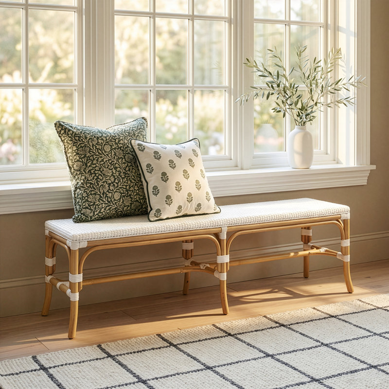 Laguna 66.5 in. W Rattan Backless Accent Bench, Smooth White, Smooth White