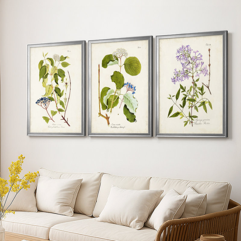 Arbre en fleurs I - Toile tendue avec châssis sur mesure - 3 pièces, Argent argent, H 21 po x l 30 po