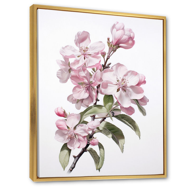 Dawyne Apple Blossom Elegance monochromatique sur toile, H 32 po x l 24 po, Cadre flottant doré