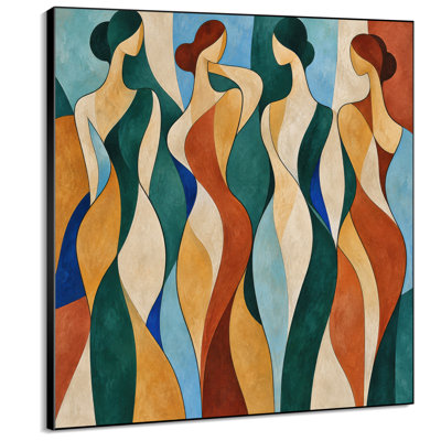 Impression sur tissu grand format - Motif géométrique féminin élégant et coloré pour salon ou chambre - « Assemblage du cadre requis (cadre non fini) »
