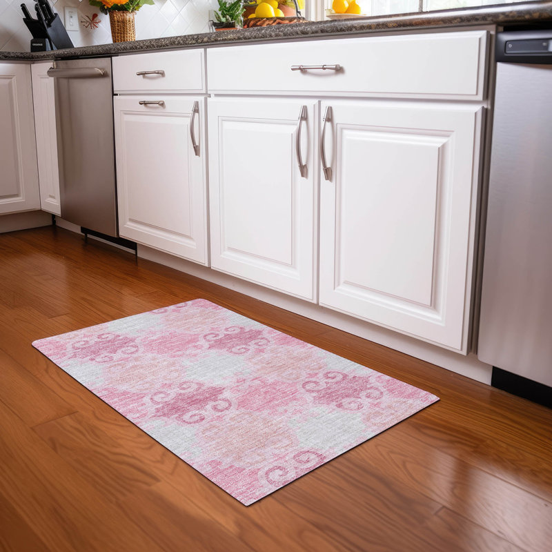 Premium Machine Washable Prisco Pink Rug, Rectangle 1'8" x 2'6"