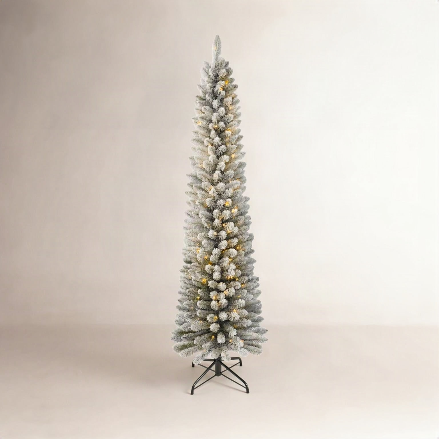 Pre-Lit Flocked Slim Christmas Tree, 6.5' H